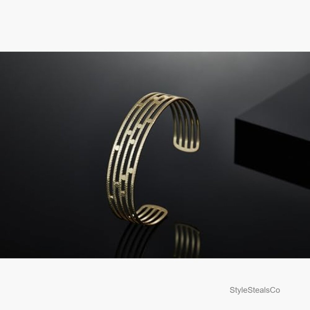 5 Piece Stackable Chunky Cuff Bracelet Set 14k Go… - image 5